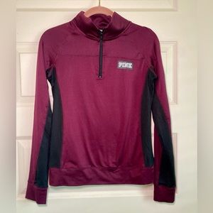 Victoria Secrets PINK Ultimate Pullover Quarter Zip Maroon and Black Size Small